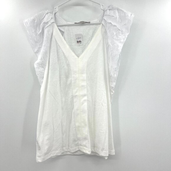 NWT Loft White Mixed Media Cap Sleeve Top Women's Small - Picture 1 of 5